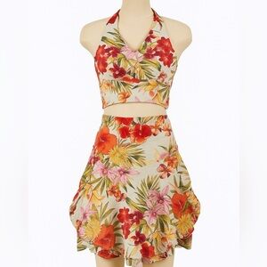 NWOT Handmade Set w/ Crop Top & High Waisted Skort Set in Floral Pattern